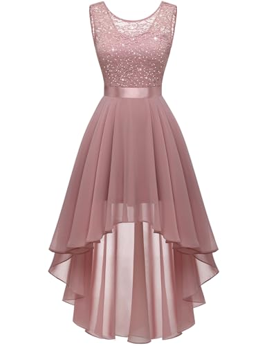 Women's Lace Sequin Hi Lo Bridesmaid Dress Formal Wedding Guest Blush L