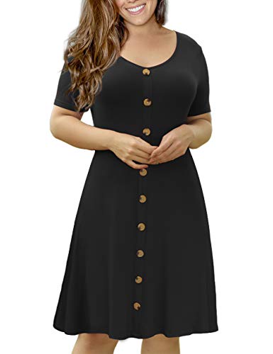 VOIANLIMO Womens Summer Plus Size Short Sleeve Button Down Causal Dress, Black, 4X US 26-28W