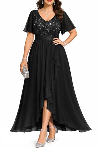 Plus Size Formal Dress Black Long Wedding Guest Elegant Evening Gala Dress