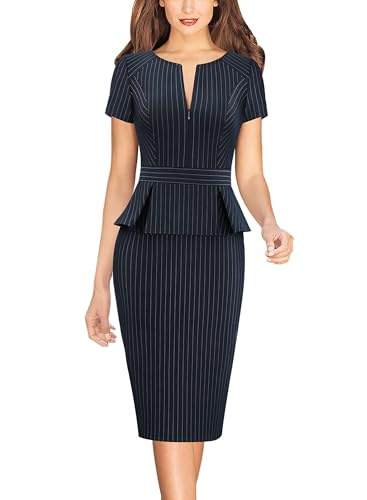VFSHOW Womens Front Zipper Peplum Work Office Business Casual Pencil Dress