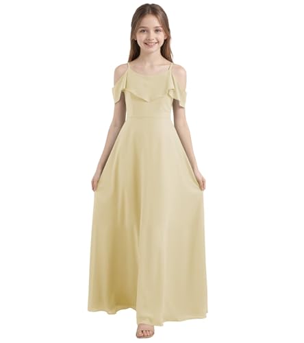 FLwuhui A-Line Junior Bridesmaid Dresses Chiffon Flower Girl Dress for Wedding Champagne Girls Bridesmaid Dresses US6