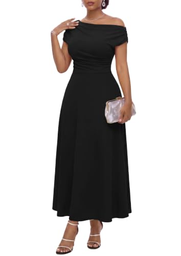 FANDEE Women's Elegant Dress-Off Shoulder Bodycon A Line Maxi with Pockets