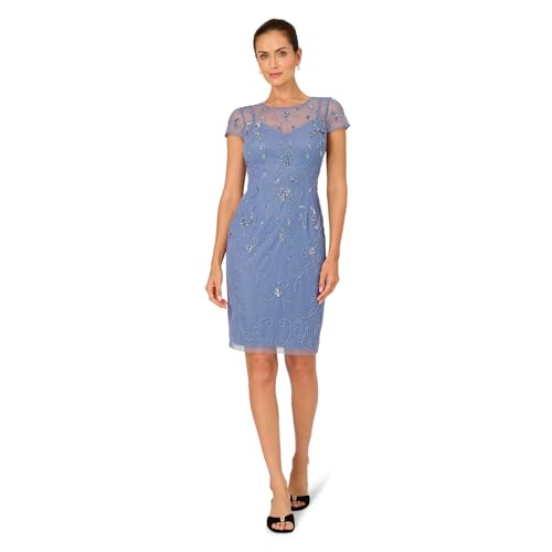 Adrianna Papell Bead MESH Sheath Dress, French Blue, 16