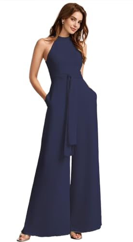 Elegant Halter Neck Mother of the Bride Dress for Wedding Navy Blue