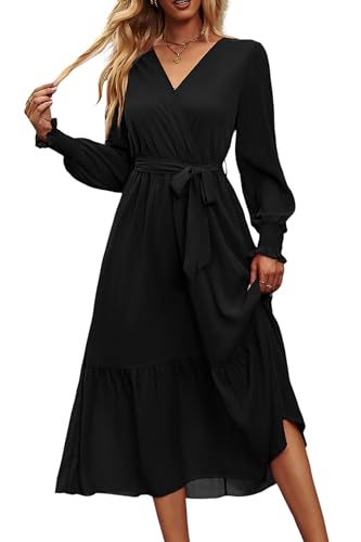 PRETTYGARDEN Womens Long Sleeve Boho Maxi Fall Floral Wedding Guest Dresses