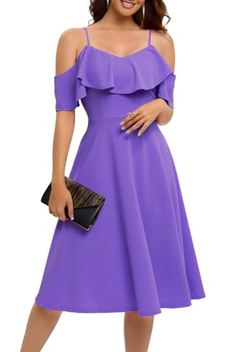 Bbonlinedress Plus Size Summer Wedding Guest Dresses, Purple Garden Party Dress Off The Shoulder Prom Cocktail Party Bridesmaid Midi Dress Lavender 3XL