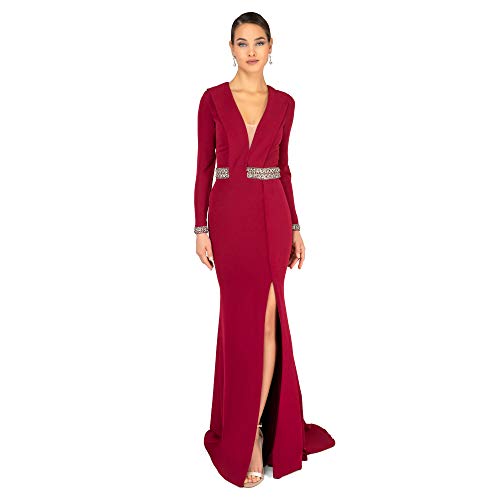 Terani Couture Tailored Dressy Wine Long Sleeved Dress (2)
