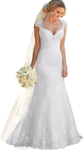 Beach Mermaid Wedding Dresses for Bride 2025 Lace Appliques Tulle Bride Dress