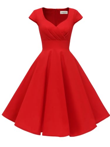Hanpceirs Cap Sleeve 1950s Formal Dresses with Pocket Red M