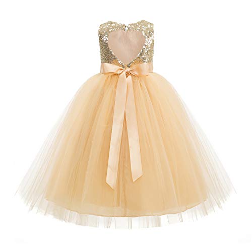 Heart Cutout Sequins Tulle Formal Pageant Girl Dress Wedding Dresses 172seq 5 Gold