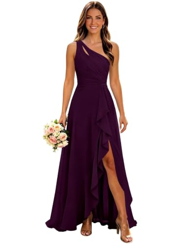 Jalunian Chiffon Grape Bridesmaid Dress One Shoulder Formal Dress 6