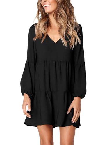 Amoretu Womens Casual Swing Ruffle Long Sleeve Tunic Dress Funeral Dresses, Summer, Fall, 2026 (Black, L)