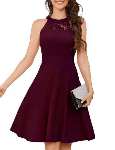 Bbonlinedress Women Halter Cocktail Women Wedding Guest Dress Burgundy L | Burgundy Bridesmaid Dress, Short Prom, Evening Party, Homecoming Dress for Teens Juniors