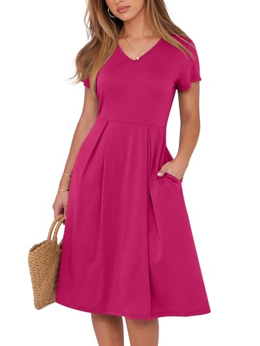 ANRABESS Women Summer Casual Short Sleeve A Line Midi Dresses with Pocket