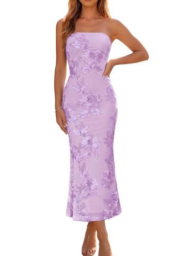 Poulax Women's Floral Strapless Cocktail Wedding Guest Dress Purple XL