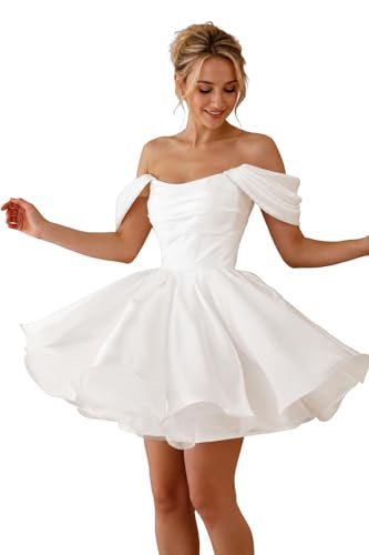 Off Shoulder Wedding Dress 2026 Mini Puffy Bridal Gown Short Prom Wedding Party Gowns White-C 12