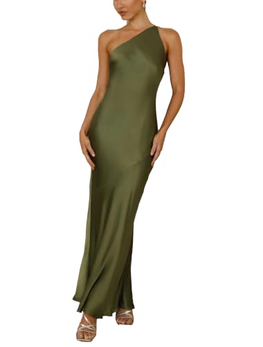 Women's Elegant Satin One Shoulder Formal Maxi Dress for Wedding Guest
