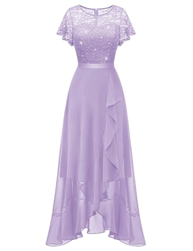 BeryLove Women Sequin Formal Wedding Guest Elegant Prom Dresses Lavender M