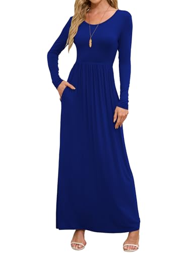 DEARCASE Women's Maxi Dress Long Sleeve Empire Waist,Dark Blue,X-Large