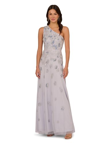 Adrianna Papell Women's Beaed Mesh Long Dress, Serenity, 14