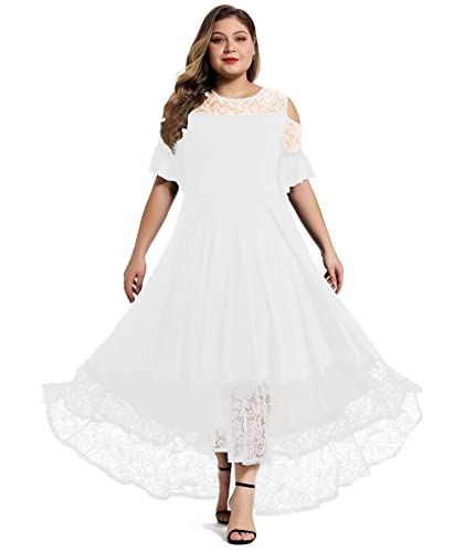 LALAGEN Womens Plus Size Lace Cold Shoulder Loose Plain Maxi Dress L-5X