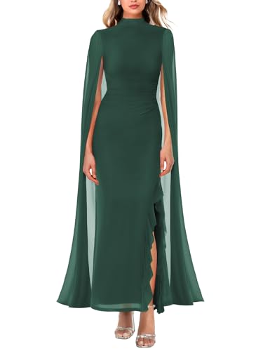 MAYFASEY Holiday Dresses for Women Long Sleeve Cape Dress High Split Cocktail Maxi Dresses Formal Party Prom Dresses Evening Gown Green XXL