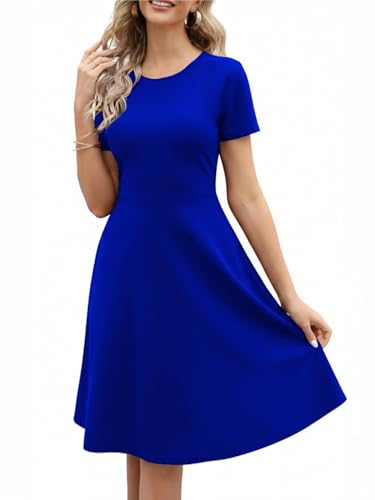 Casual Summer Dress for Women Petite Vintage 50s Office Professional Elegant Work Knee Length A Line Dresses with Pockets 262 Royal Blue S