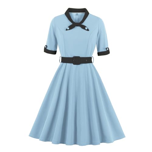 Women Sailor Tie Neck 1950s Vintage Dress for Tea Party Cocktail Black S