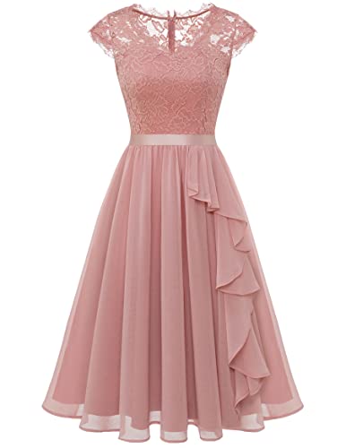 Wedtrend Plus Size Women's Cocktail Dress, Floral Lace Wedding Guest Dress A-line Homecoming Dresses Swing Short Bridesmaid Dress for Teens WT0212Blush2XL