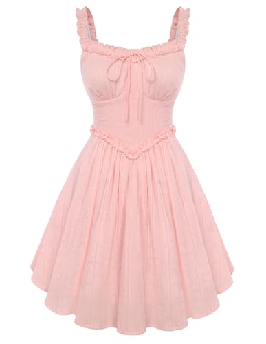Scarlet Darkness Women Summer Corset Dress Homecoming Cotton Mini Sundress Light Pink L