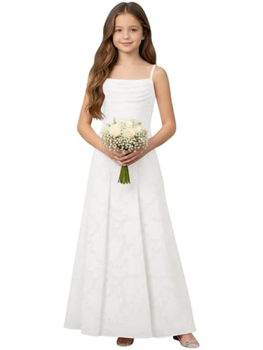 WDCVGTR Jacquard Flower Girl Dress Ivory Long Pageant 8