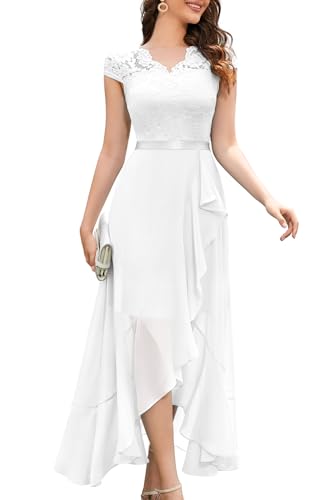 Bbonlinedress White Formal Wedding Bride Bridal Shower Dress Hi Lo Chiffon Women Floral Lace Vestidos De Novia Bridesmaid Dress White L