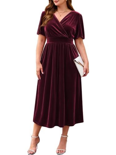 BELAROI Women Velvet Dress Plus Size Cocktail Fall Wedding Guest Dress