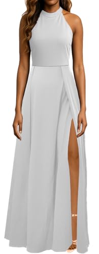 White Formal Dress for Women Elegant Halter Neck High Split Wedding Guest Cocktail Party Prom Evening Long Dresses 6399 White-A_Medium