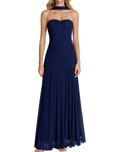 Auraxe Formal Halter Wedding Guest Dress Summer Long Prom Dresses for Women