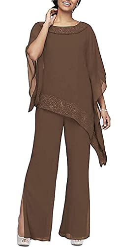 Bead Mother of Bride Pant Suits for Womens Wedding Guest Plus Size Cocktail Pant Suits Dressy Evening Prom Brown