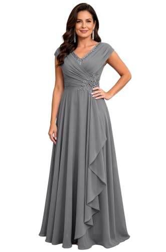 Cap Sleeve Mother of The Bride Dresses Plus Size A Line Grey 18