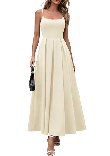 PRETTYGARDEN Cocktail Dresses for Women 2026 Spring Elegant Ruffle A Line Long Flowy Summer Formal Wedding Guest Maxi Dress (Beige,Medium)