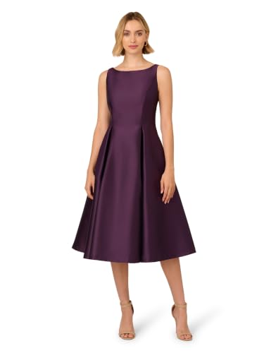 Adrianna Papell Women's Sleeveless Tea Length Dress Luxe Plum 12