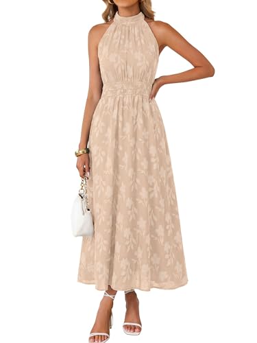 Simplee Womens Summer Halter Maxi Dress Boho Floral Wedding Guest Dresses