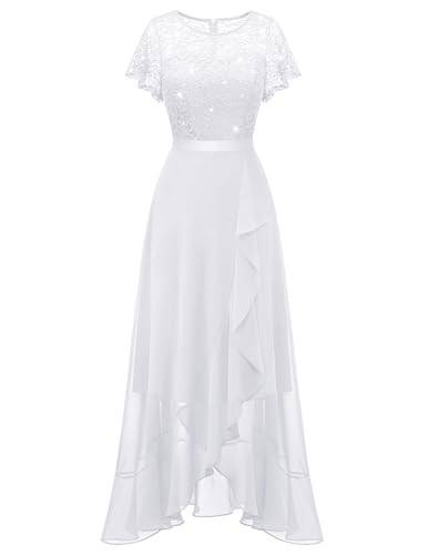BeryLove Women Sequin Formal Wedding Guest Elegant Prom Dresses White XL