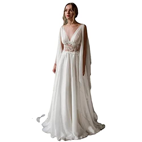 yabaa Boho Wedding Dress, Boho Dress, Ancient Greek Wedding Dress, Wedding Gown, Backless Bridal Dress (12,White)