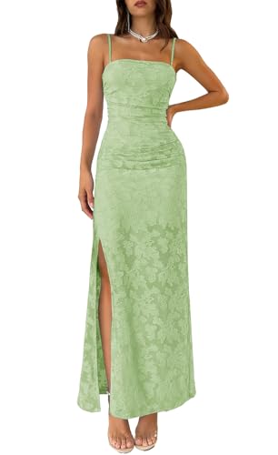 MITILLY Summer Floral Dress for Women Evening Party Gown, Light Green, S