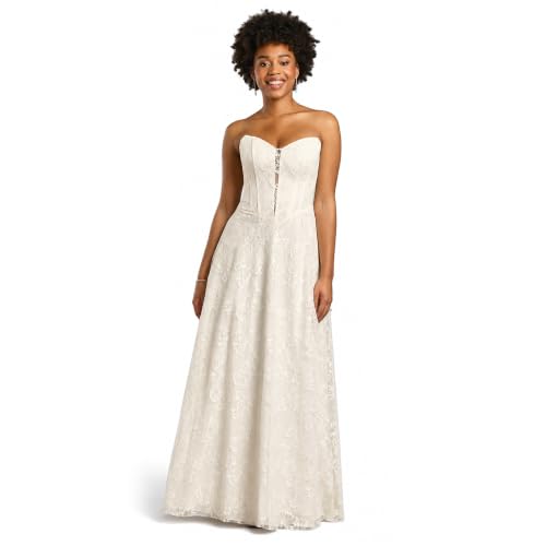 David's Bridal Strapless Lace A-Line Corset Wedding Dress, Size 8, Ivory