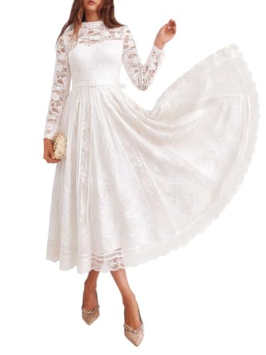 Evadellia Women's Long Sleeve Lace A-Line Formal Wedding Guest Dresses
