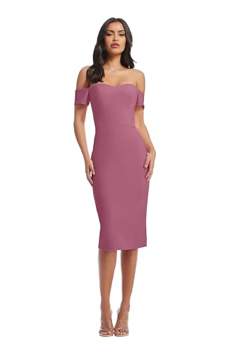 Dress the Population Women's Bailey Off The Shoulder Sweetheart Bodycon Midi Sheath Dress, Orchid, XX-Large