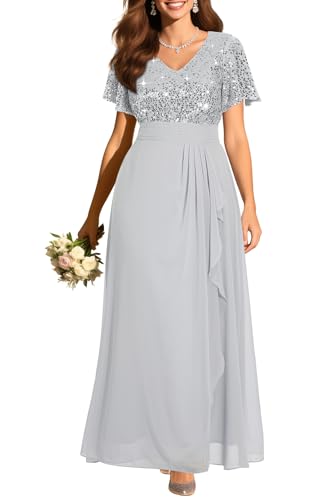 Plus Size Silver Gray Dress Grey Mother of Bride Groom Formal Evening Gown