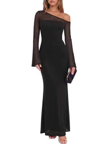 UNCOOYEE Womens Sexy One Shoulder Mesh Fall Wedding Guest Cocktail Dress