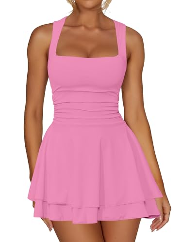 Kaximil Women's Square Neck Ruffle Hem Party Mini Dress, S, Pink