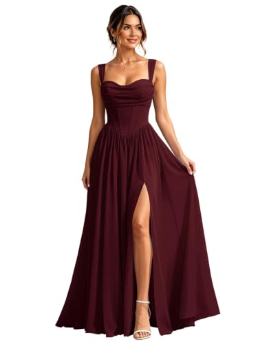 GYHAMP Chiffon Bridesmaid Dresses Long Corset Formal Dress Burgundy 6